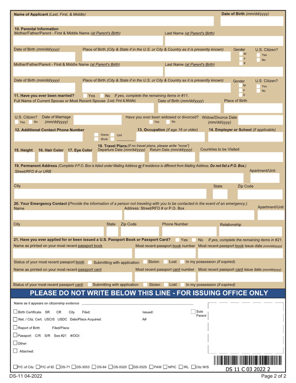 Form Ds 11 Download Printable Pdf Or Fill Online Application For A Us Passport Templateroller 7465