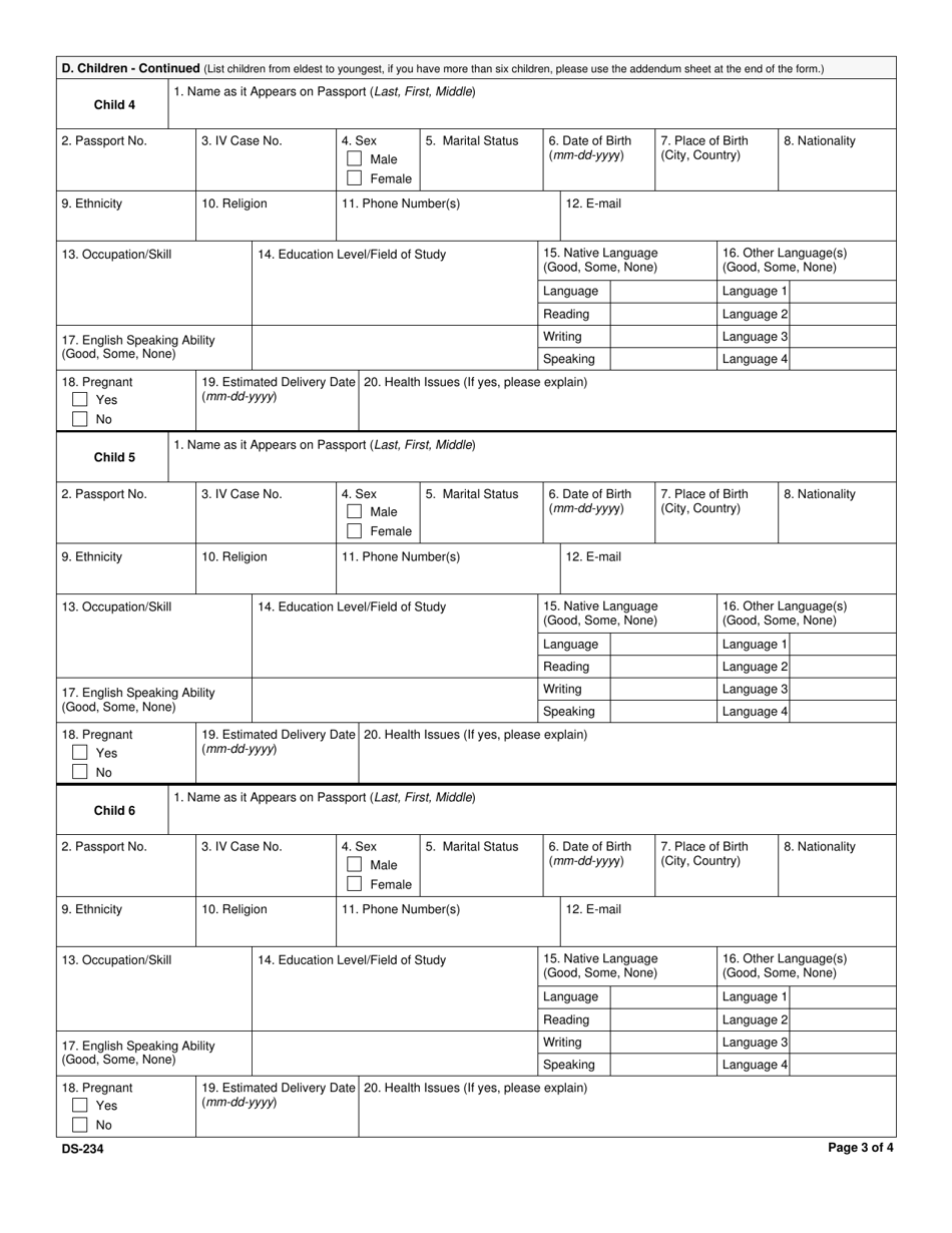 Form DS234 Download Fillable PDF or Fill Online Special Immigrant Visa