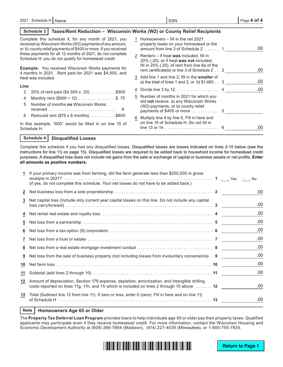 Form I-016 Schedule H Wisconsin Homestead Credit - Wisconsin, Page 4