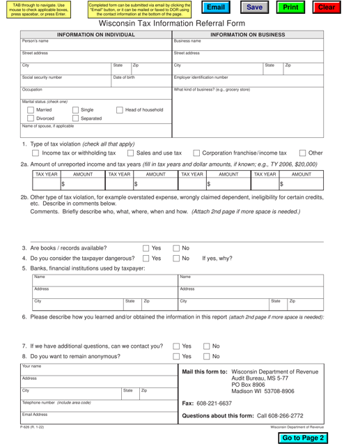 Form P-626 Wisconsin Tax Information Referral Form - Wisconsin