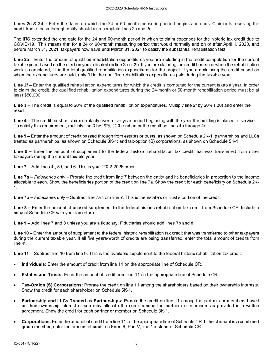 Instructions for Form IC-534 Schedule HR-5 Wisconsin Supplement to the Federal Historic Rehabilitation Tax Credit - Five-Year Credit Claim - Wisconsin, Page 3