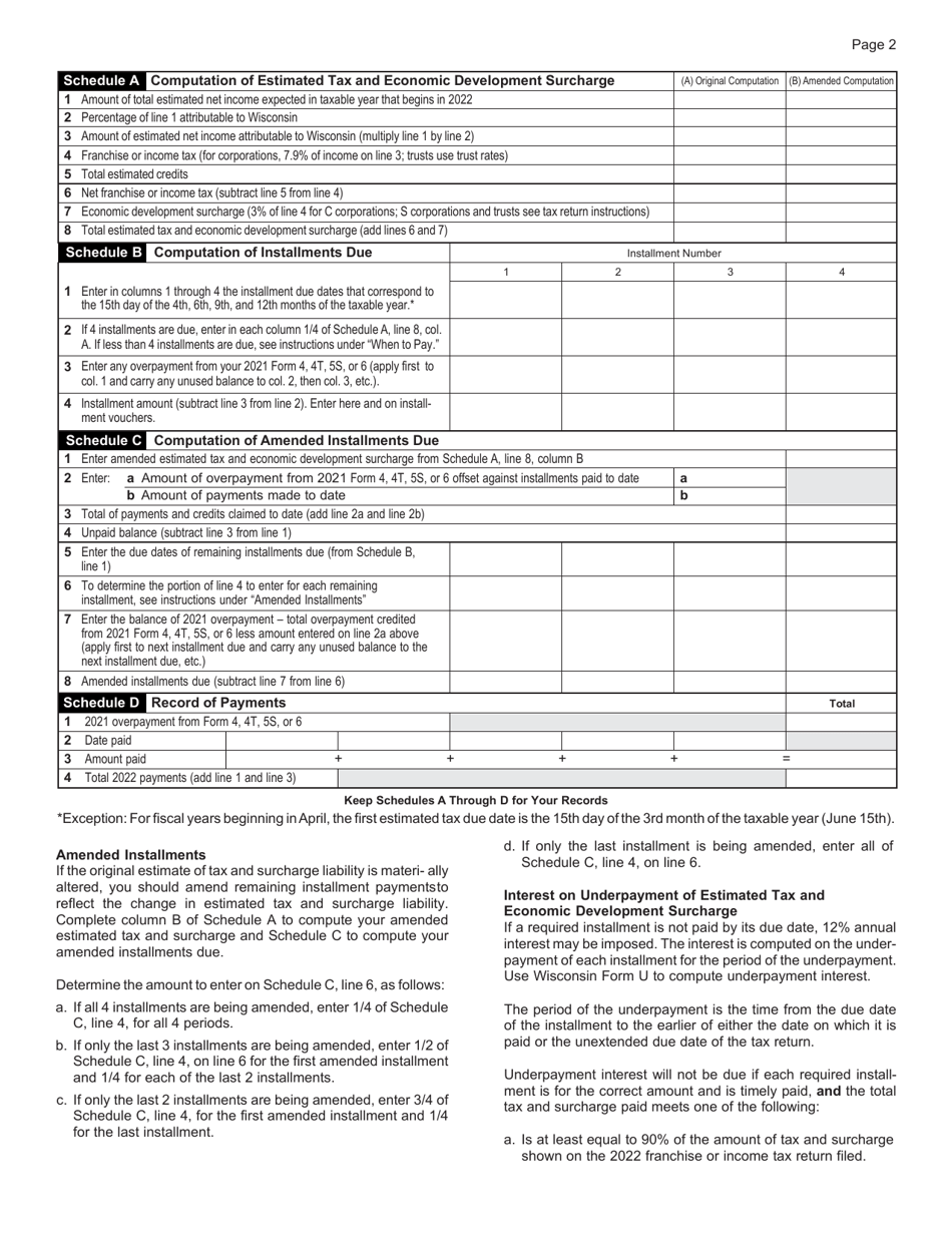 Instructions for Form CORP-ES Wisconsin Corporation Estimated Tax Voucher - Wisconsin, Page 2