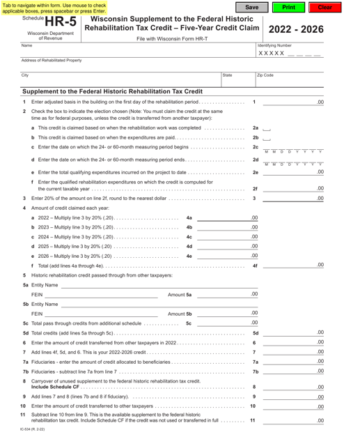 Form IC-534 Schedule HR-5  Printable Pdf