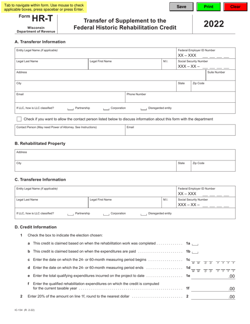 Form HR-T (IC-134) 2022 Printable Pdf