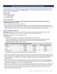 Document preview: Instructions for Form SL-203 Expenditure Restraint Program Worksheet - Wisconsin