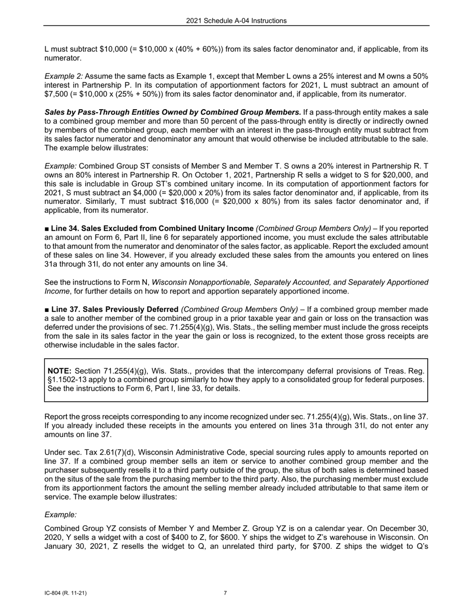 Instructions for Form IC-302 Schedule A-04 Wisconsin Apportionment Percentage for Interstate Telecommunications Companies - Wisconsin, Page 7