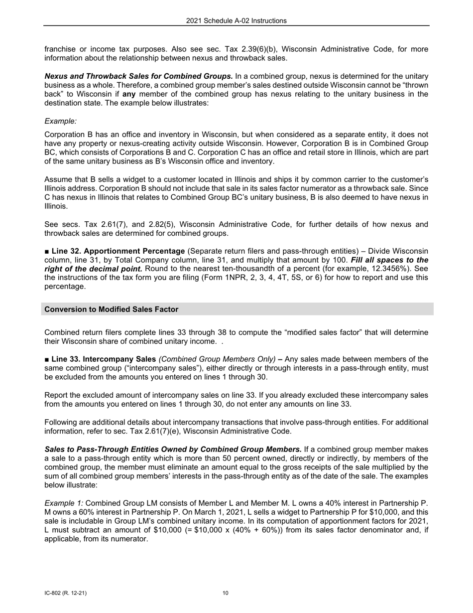 Instructions for Form IC-300 Schedule A-02 Wisconsin Apportionment Percentage for Interstate Financial Institutions - Wisconsin, Page 10