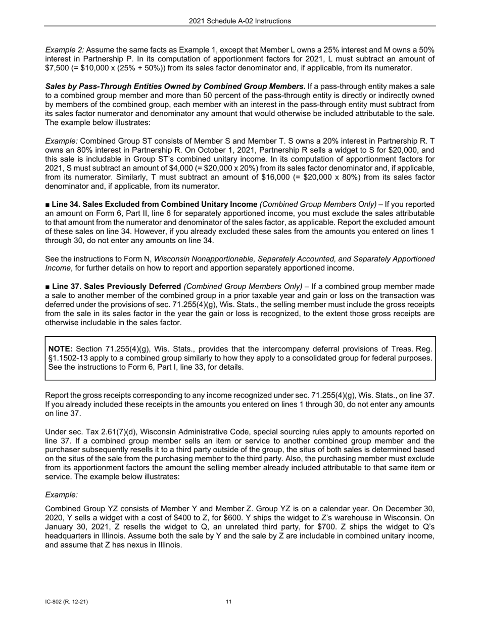 Instructions for Form IC-300 Schedule A-02 Wisconsin Apportionment Percentage for Interstate Financial Institutions - Wisconsin, Page 11