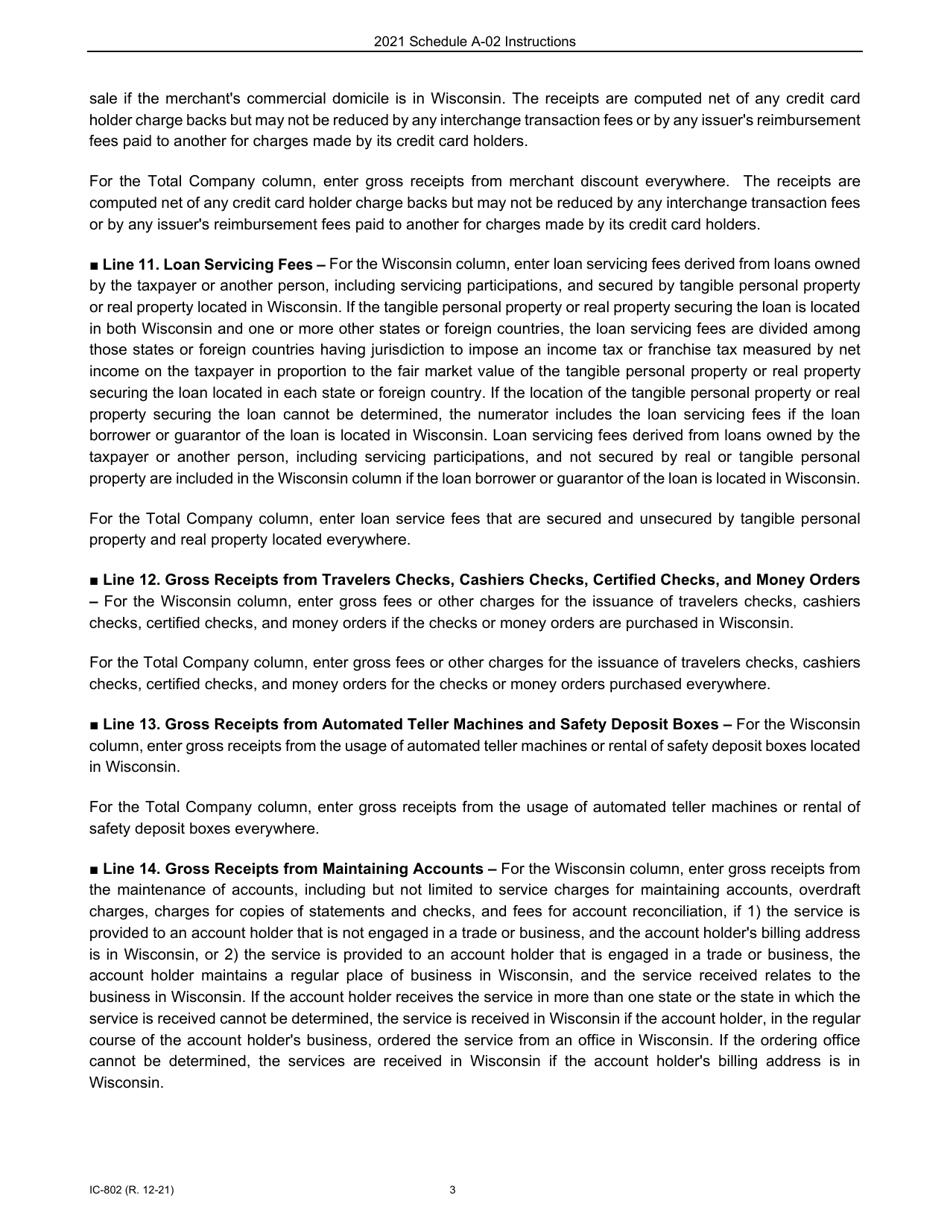 Instructions for Form IC-300 Schedule A-02 Wisconsin Apportionment Percentage for Interstate Financial Institutions - Wisconsin, Page 3