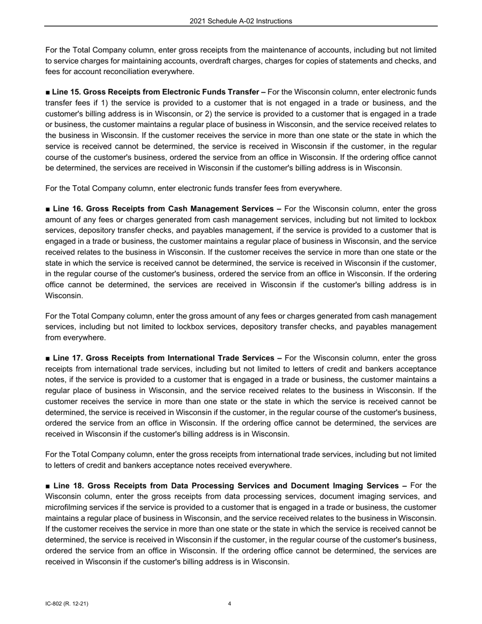 Instructions for Form IC-300 Schedule A-02 Wisconsin Apportionment Percentage for Interstate Financial Institutions - Wisconsin, Page 4