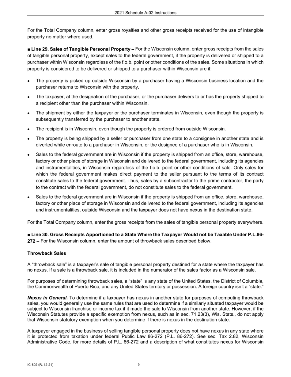 Instructions for Form IC-300 Schedule A-02 Wisconsin Apportionment Percentage for Interstate Financial Institutions - Wisconsin, Page 9