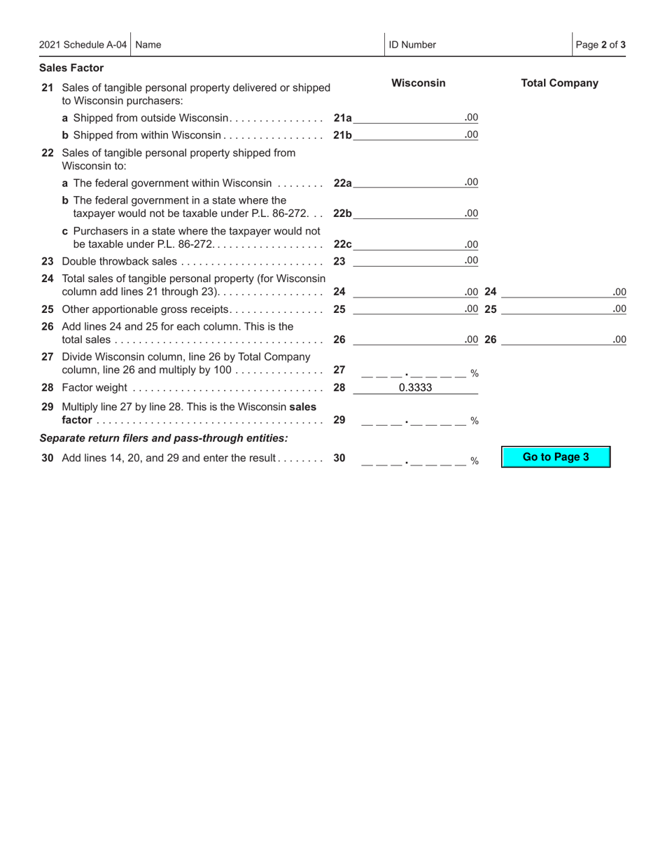 Form IC-302 Schedule A-04 Wisconsin Apportionment Percentage for Interstate Telecommunications Companies - Wisconsin, Page 2