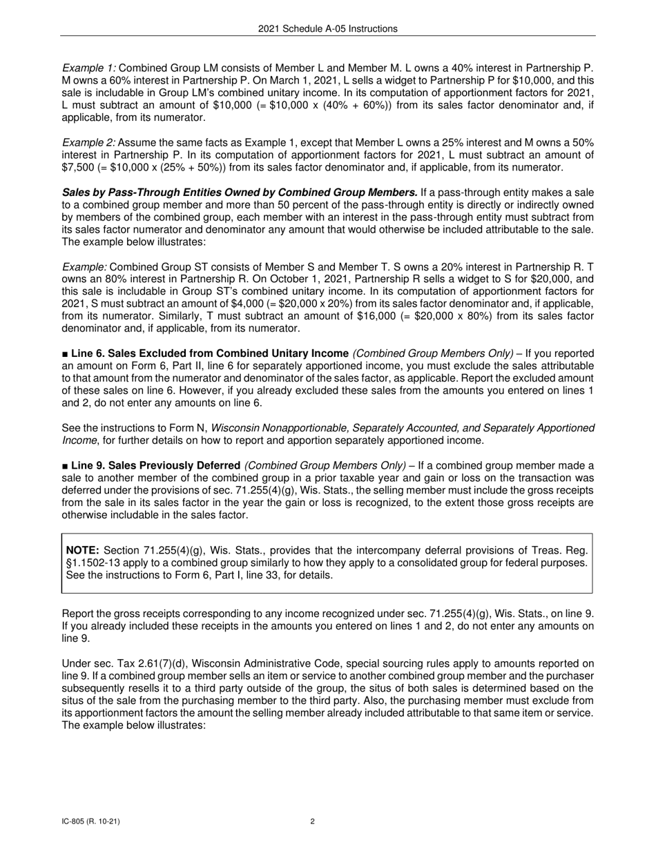 Instructions for Form IC-303 Schedule A-05 Wisconsin Premium Factor for Insurance Companies - Wisconsin, Page 2