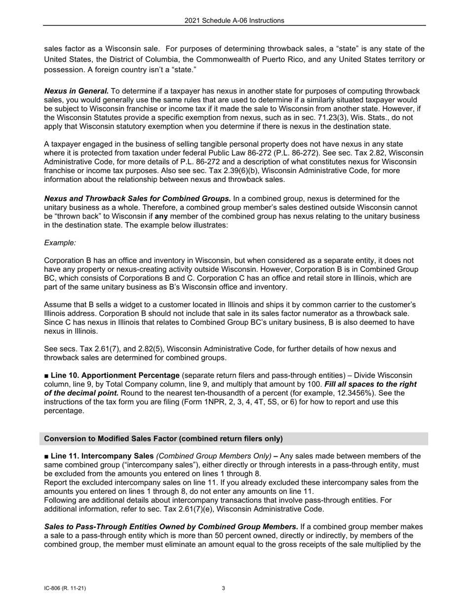 Instructions for Form IC-304 Schedule A-06 Wisconsin Receipts Factor for Interstate Brokers-Dealers, Investment Advisors, Investment Companies, and Underwriters - Wisconsin, Page 3