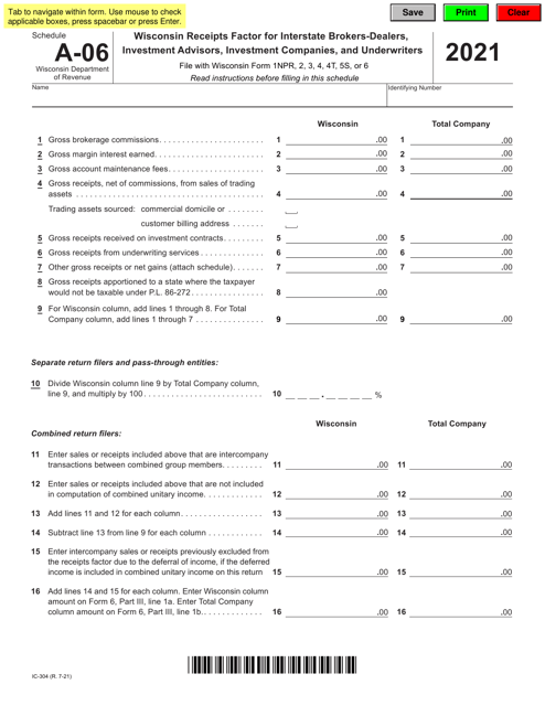 Form IC-304 Schedule A-06 2021 Printable Pdf