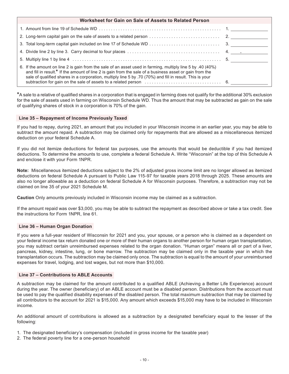 Instructions for Form I-053I Schedule M Additions to and Subtractions From Income - Wisconsin, Page 11