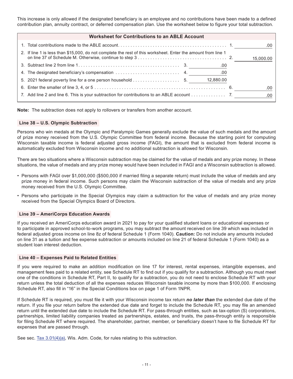 Instructions for Form I-053I Schedule M Additions to and Subtractions From Income - Wisconsin, Page 12
