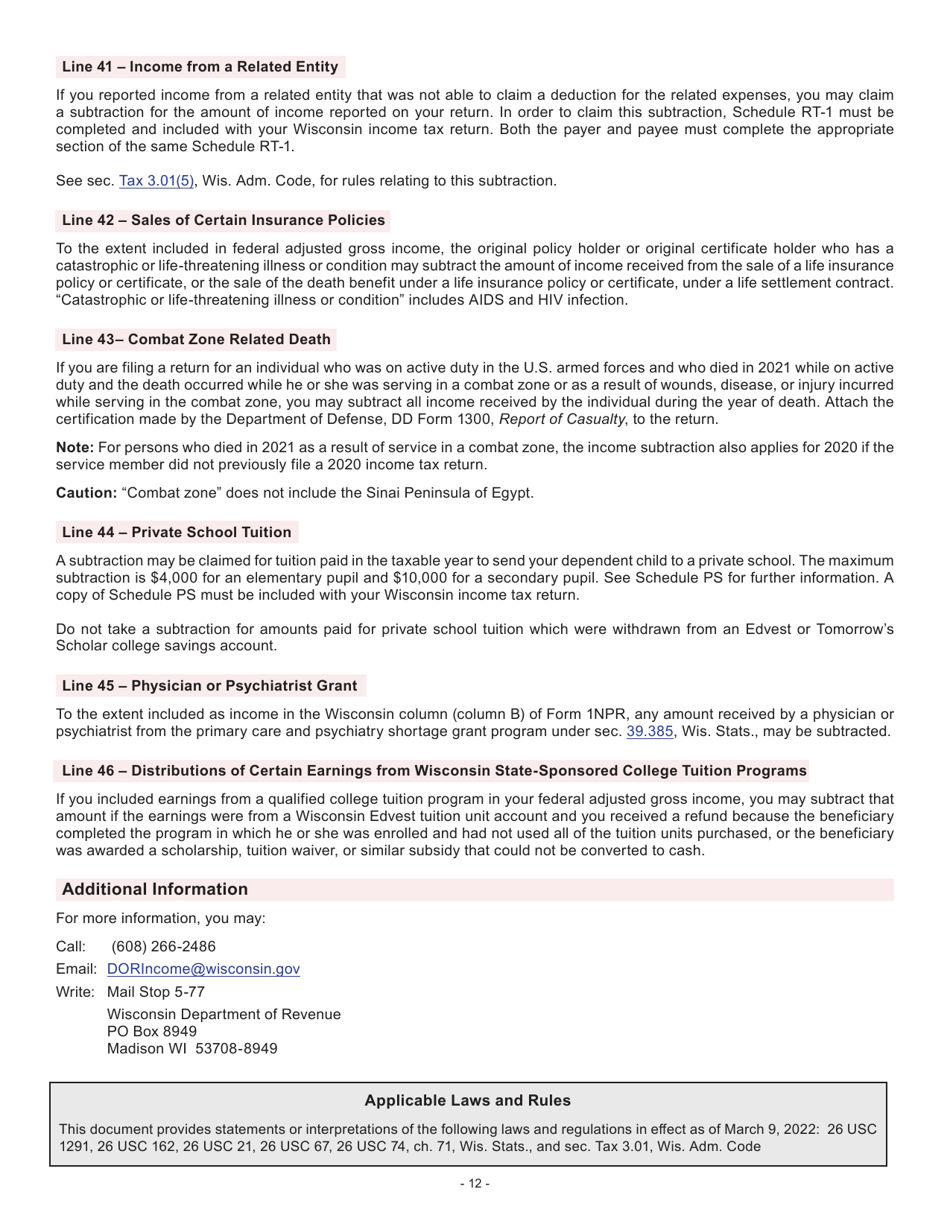 Instructions for Form I-053I Schedule M Additions to and Subtractions From Income - Wisconsin, Page 13