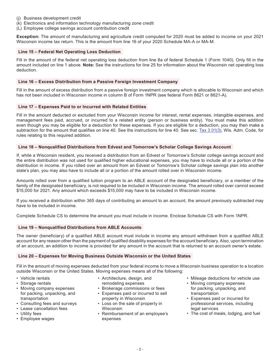 Instructions for Form I-053I Schedule M Additions to and Subtractions From Income - Wisconsin, Page 3