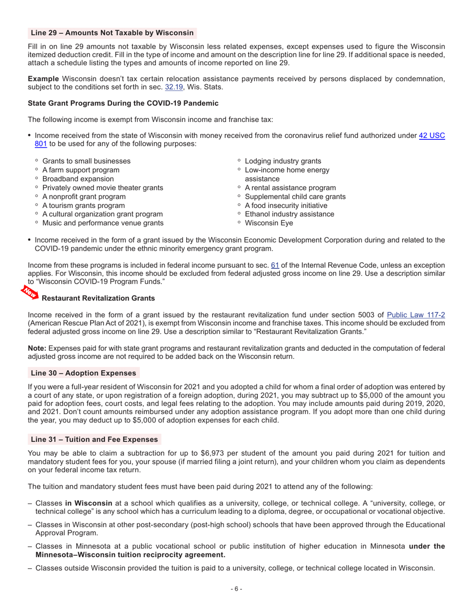 Instructions for Form I-053I Schedule M Additions to and Subtractions From Income - Wisconsin, Page 7