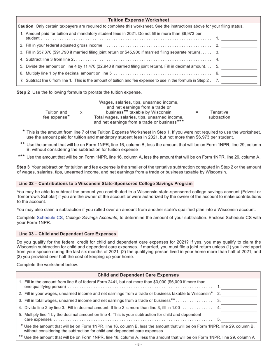 Instructions for Form I-053I Schedule M Additions to and Subtractions From Income - Wisconsin, Page 9