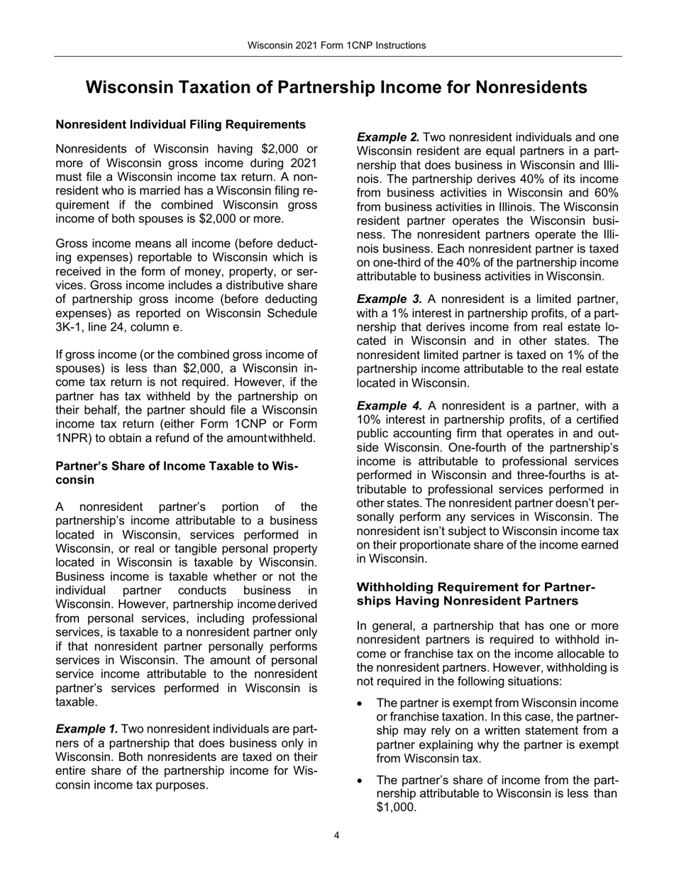 Instructions for Form 1CNP, IP-031 Composite Wisconsin Individual Income Tax Return for Nonresident Partners - Wisconsin, Page 4