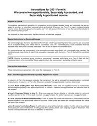 Instructions for Form N, IC-045 &quot;Wisconsin Nonapportionable, Separately Accounted, and Separately Apportioned Income&quot; - Wisconsin, 2021