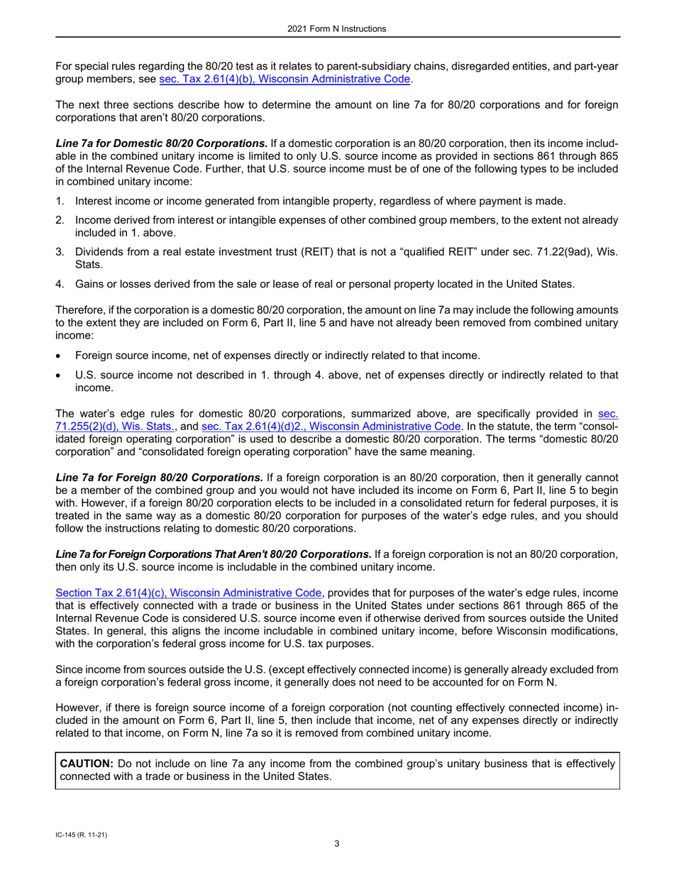 Instructions for Form N, IC-045 Wisconsin Nonapportionable, Separately Accounted, and Separately Apportioned Income - Wisconsin, Page 3