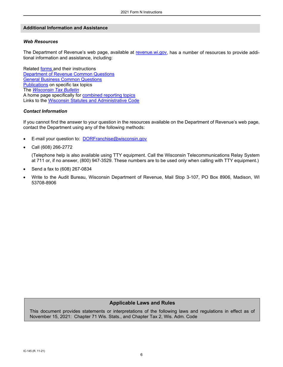 Instructions for Form N, IC-045 Wisconsin Nonapportionable, Separately Accounted, and Separately Apportioned Income - Wisconsin, Page 6