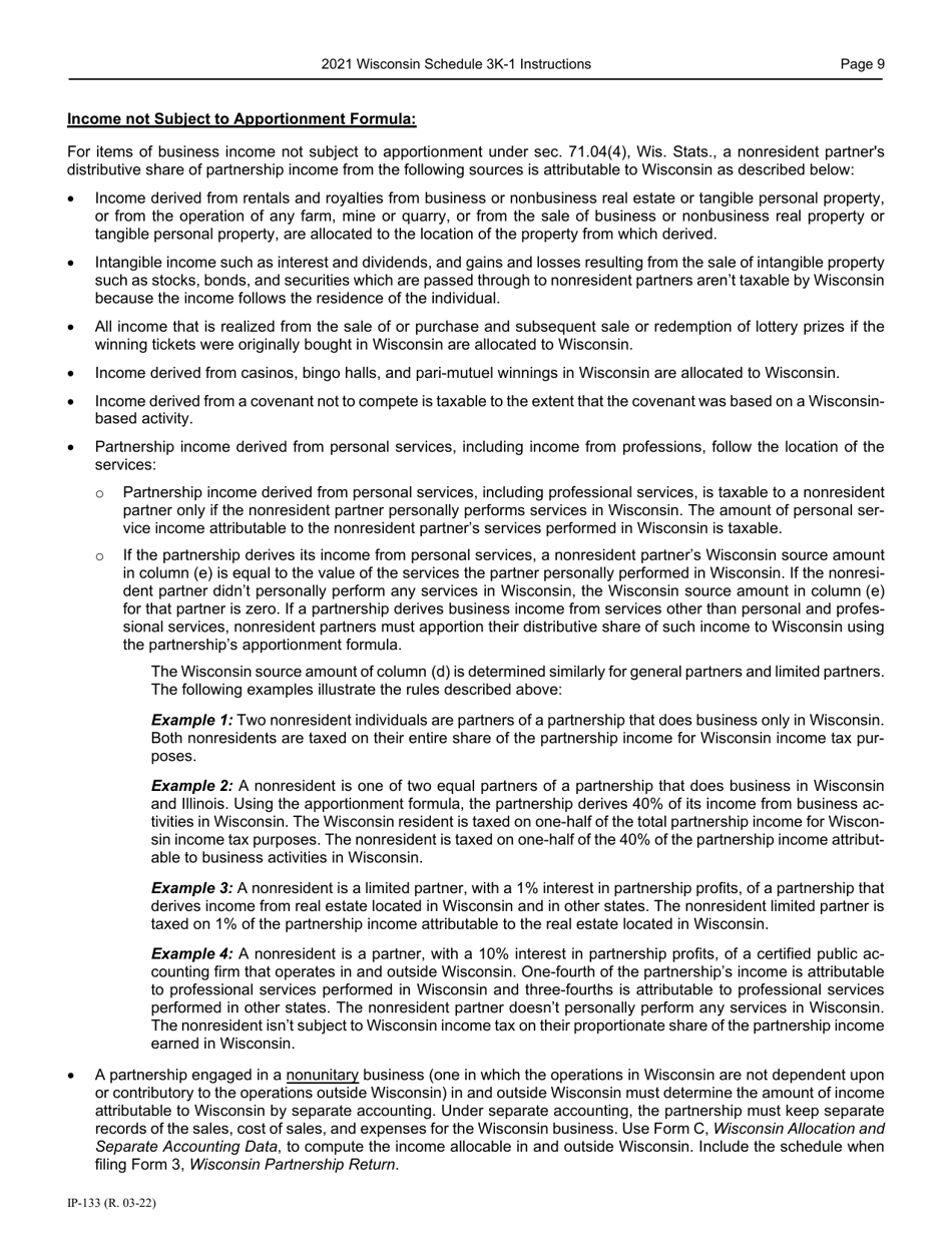 Instructions for Form IP-032 Schedule 3K-1 Partners Share of Income, Deductions, Credits, Etc. - Wisconsin, Page 10