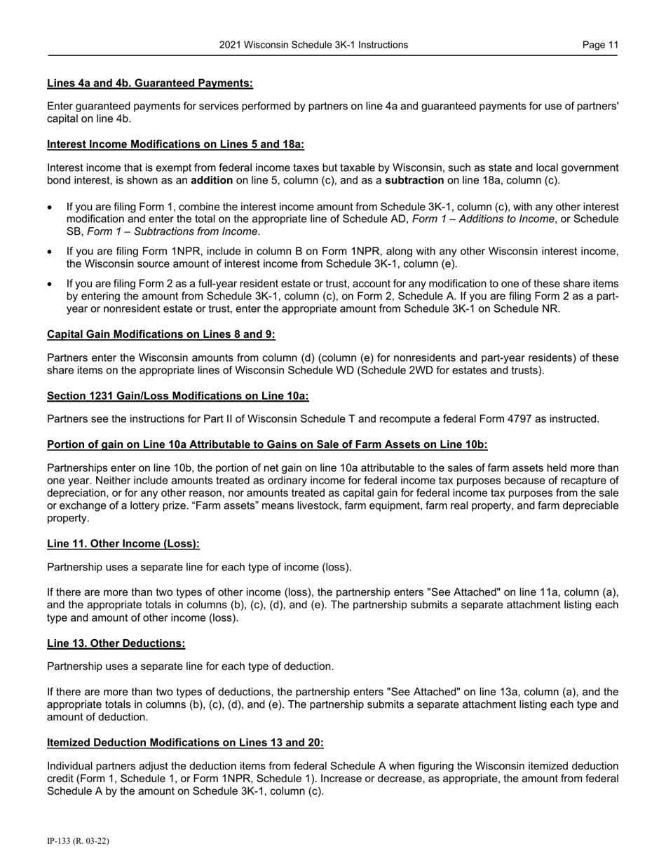 Instructions for Form IP-032 Schedule 3K-1 Partners Share of Income, Deductions, Credits, Etc. - Wisconsin, Page 12