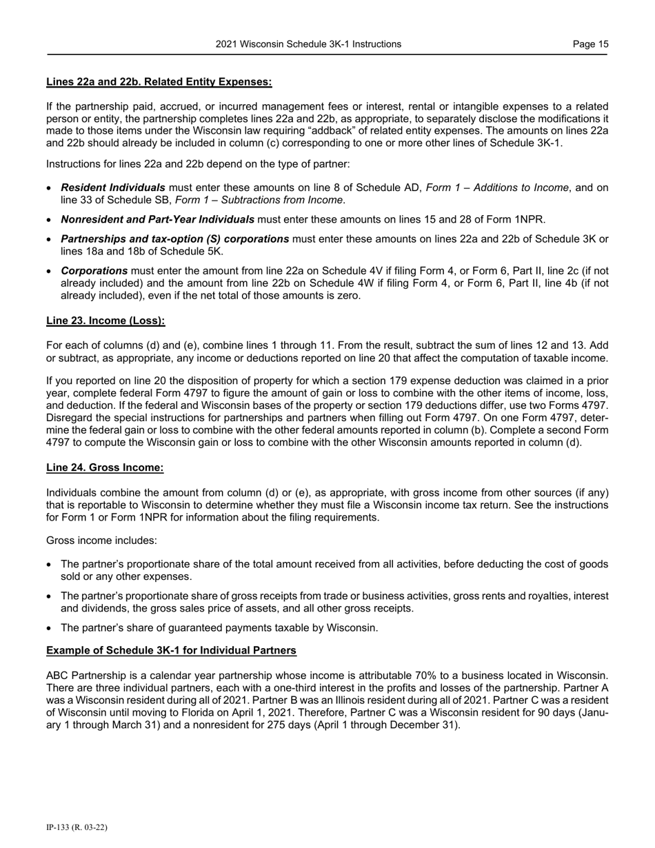 Instructions for Form IP-032 Schedule 3K-1 Partners Share of Income, Deductions, Credits, Etc. - Wisconsin, Page 16