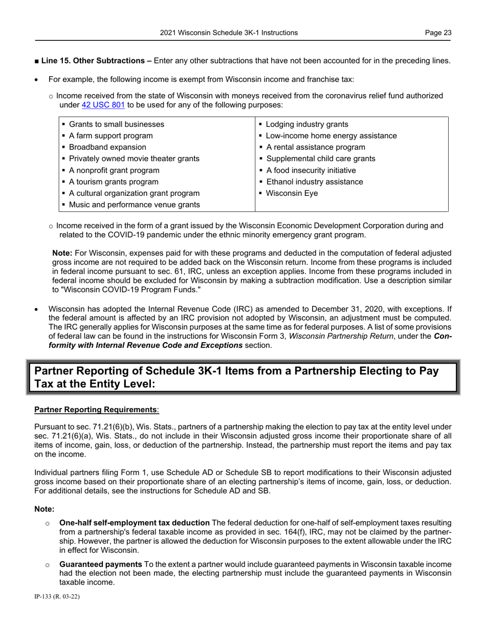Instructions for Form IP-032 Schedule 3K-1 Partners Share of Income, Deductions, Credits, Etc. - Wisconsin, Page 24