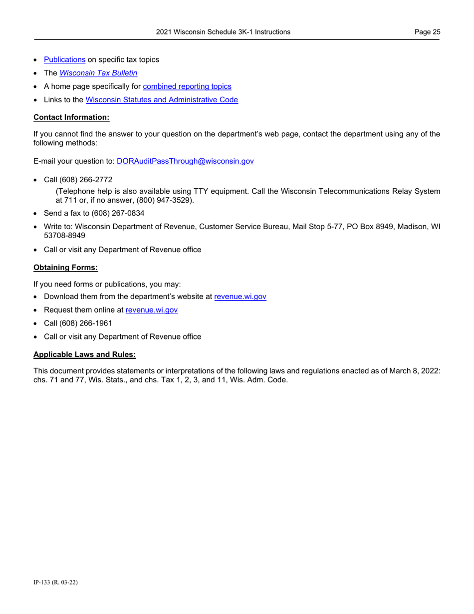 Instructions for Form IP-032 Schedule 3K-1 Partners Share of Income, Deductions, Credits, Etc. - Wisconsin, Page 26