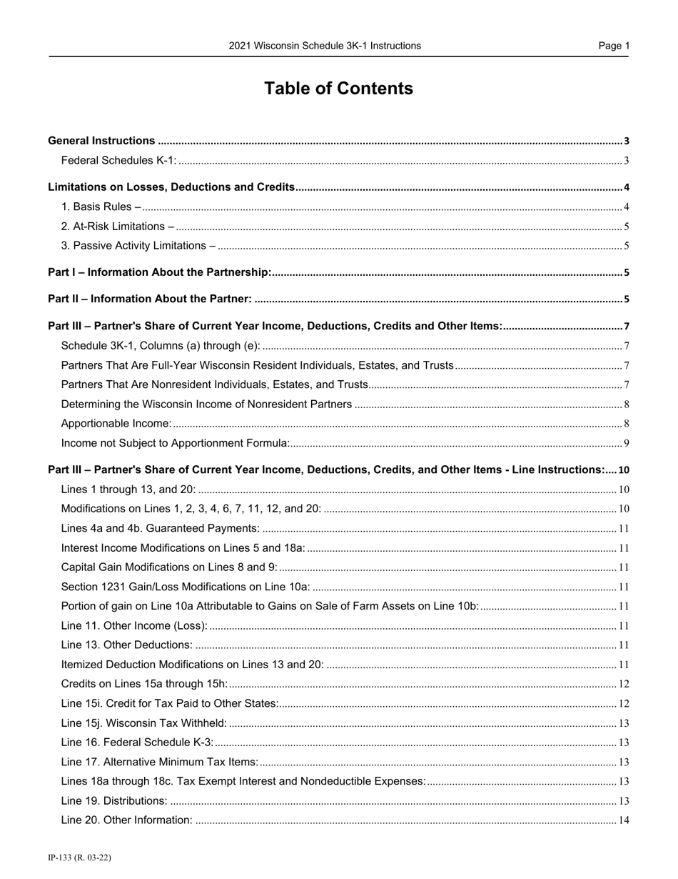 Instructions for Form IP-032 Schedule 3K-1 Partners Share of Income, Deductions, Credits, Etc. - Wisconsin, Page 2