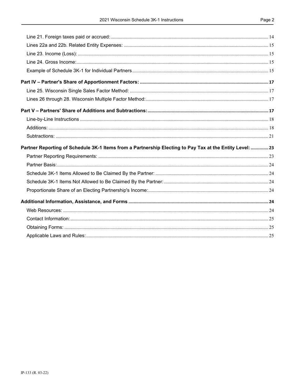 Instructions for Form IP-032 Schedule 3K-1 Partners Share of Income, Deductions, Credits, Etc. - Wisconsin, Page 3