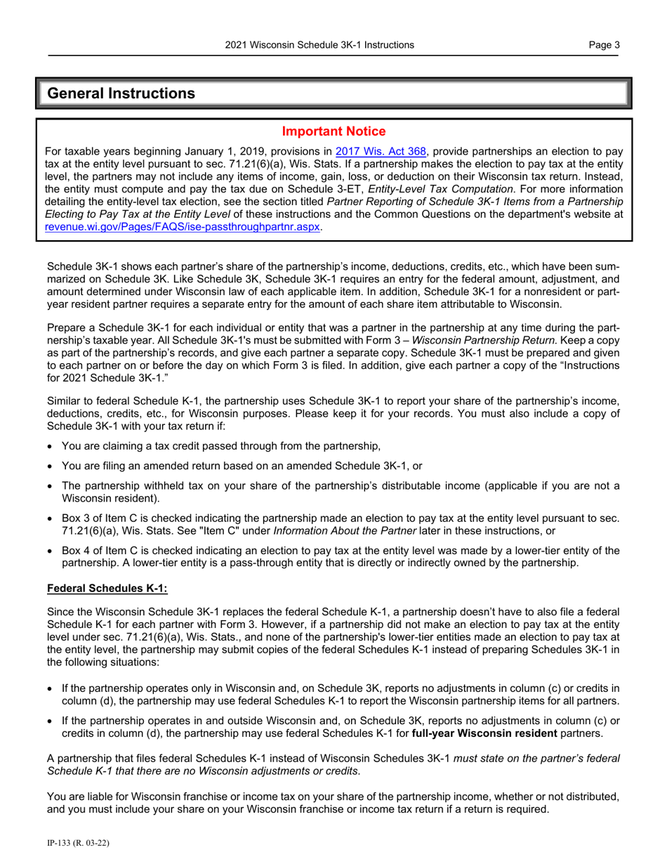 Instructions for Form IP-032 Schedule 3K-1 Partners Share of Income, Deductions, Credits, Etc. - Wisconsin, Page 4
