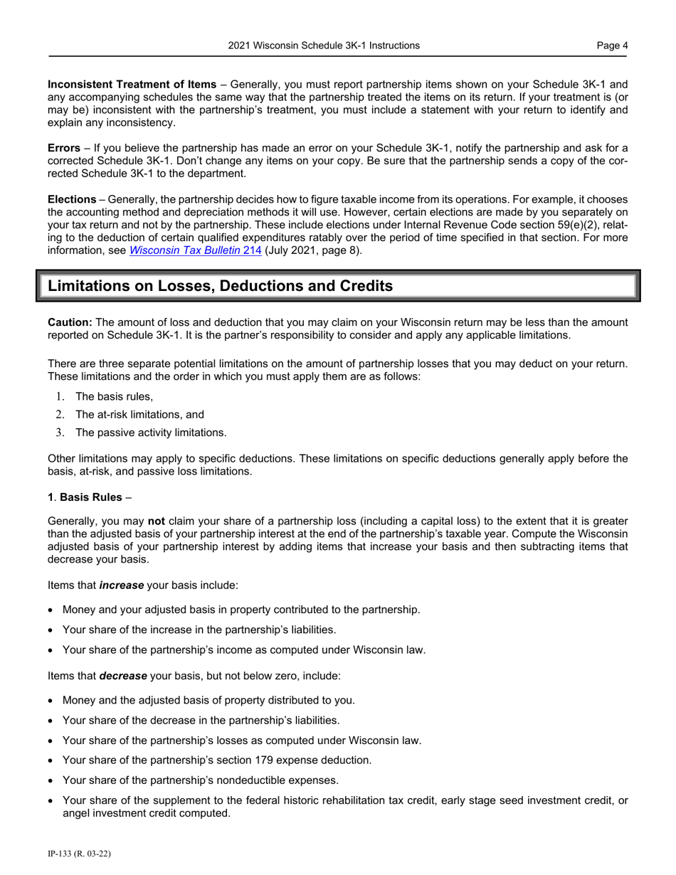 Instructions for Form IP-032 Schedule 3K-1 Partners Share of Income, Deductions, Credits, Etc. - Wisconsin, Page 5