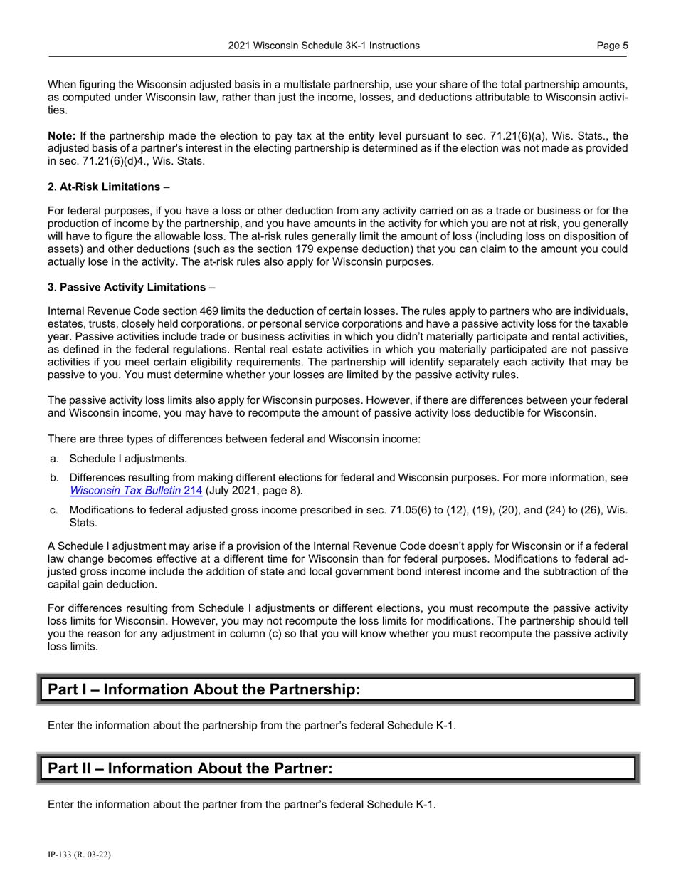 Instructions for Form IP-032 Schedule 3K-1 Partners Share of Income, Deductions, Credits, Etc. - Wisconsin, Page 6