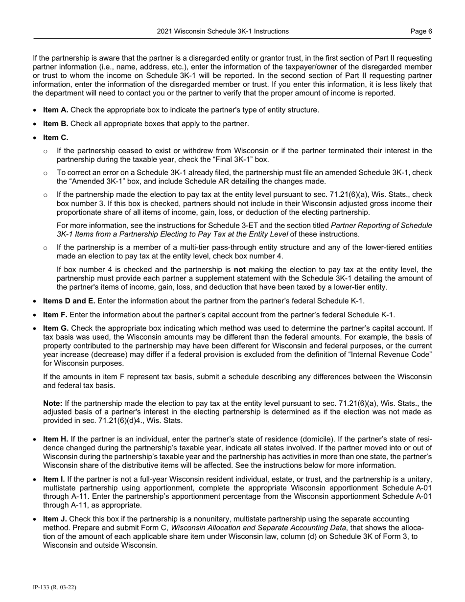 Instructions for Form IP-032 Schedule 3K-1 Partners Share of Income, Deductions, Credits, Etc. - Wisconsin, Page 7