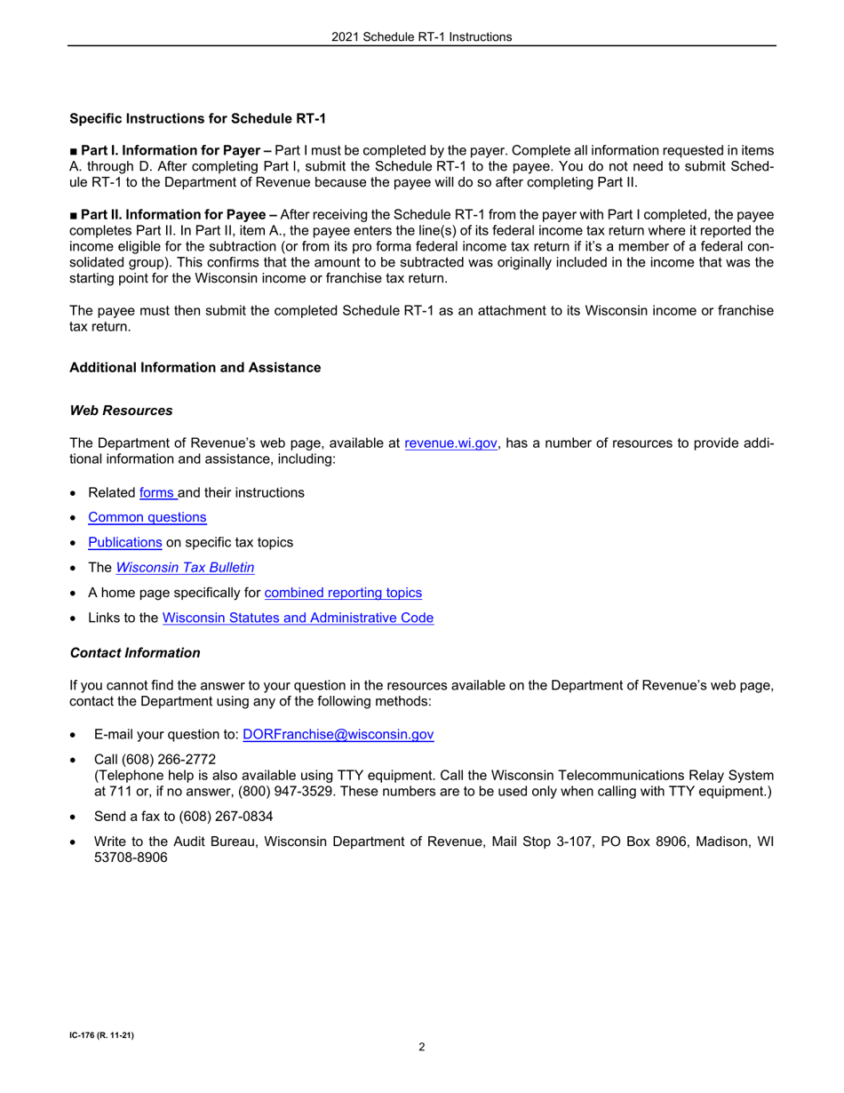 Instructions for Form IC-076 Schedule RT-1 Statement of Disallowed Related Entity Expense - Wisconsin, Page 2