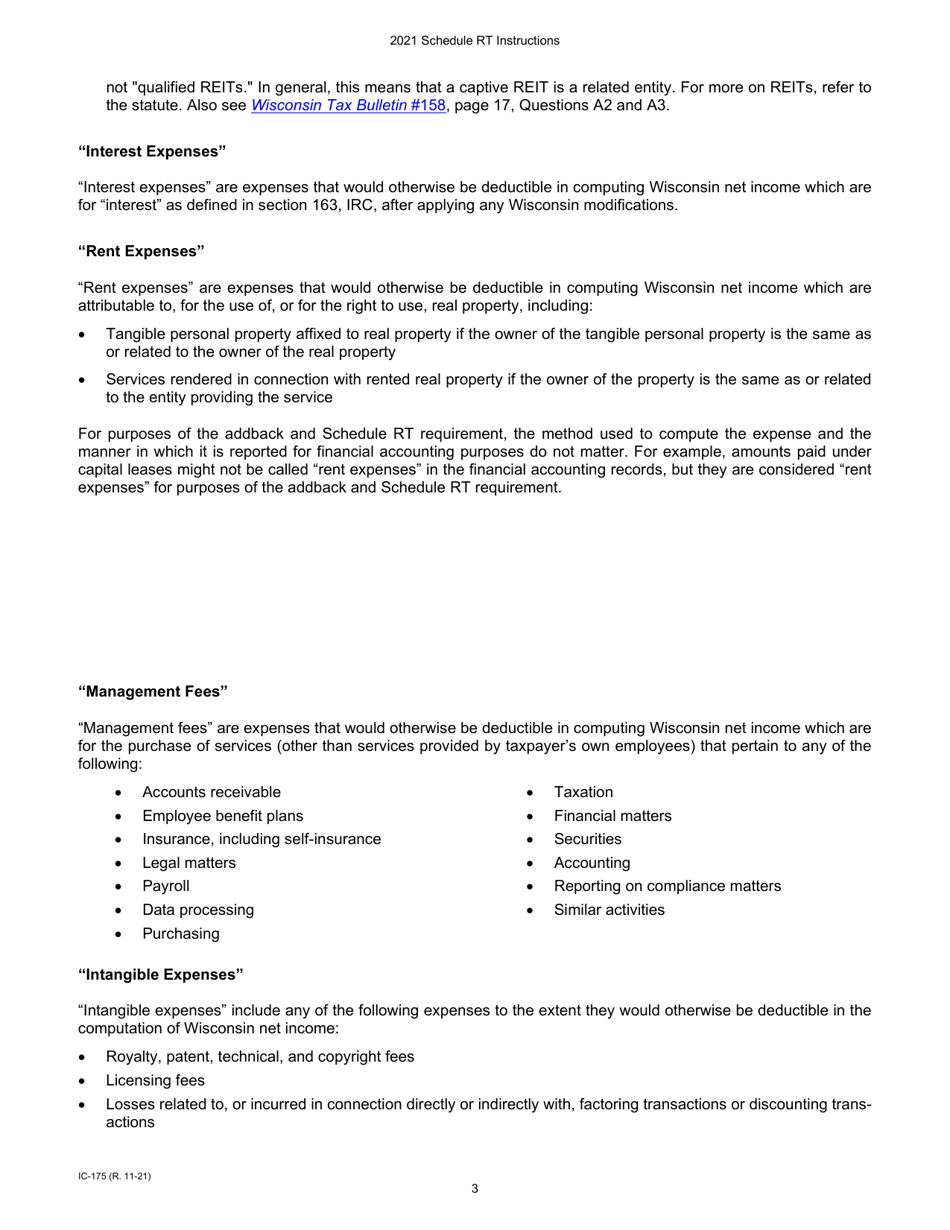 Instructions for Form IC-075 Schedule RT Wisconsin Related Entity Expenses Disclosure Statement - Wisconsin, Page 3