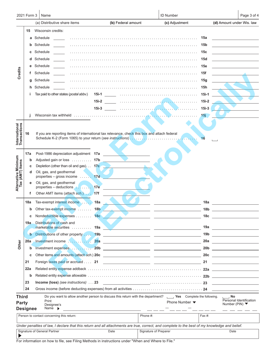 Form 3 (IP-030) Wisconsin Partnership Return - Sample - Wisconsin, Page 3