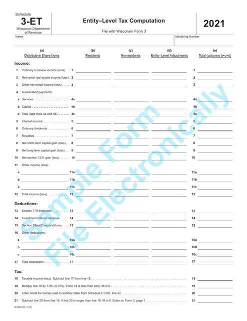 Form IP-040 Schedule 3-ET 2021 Printable Pdf