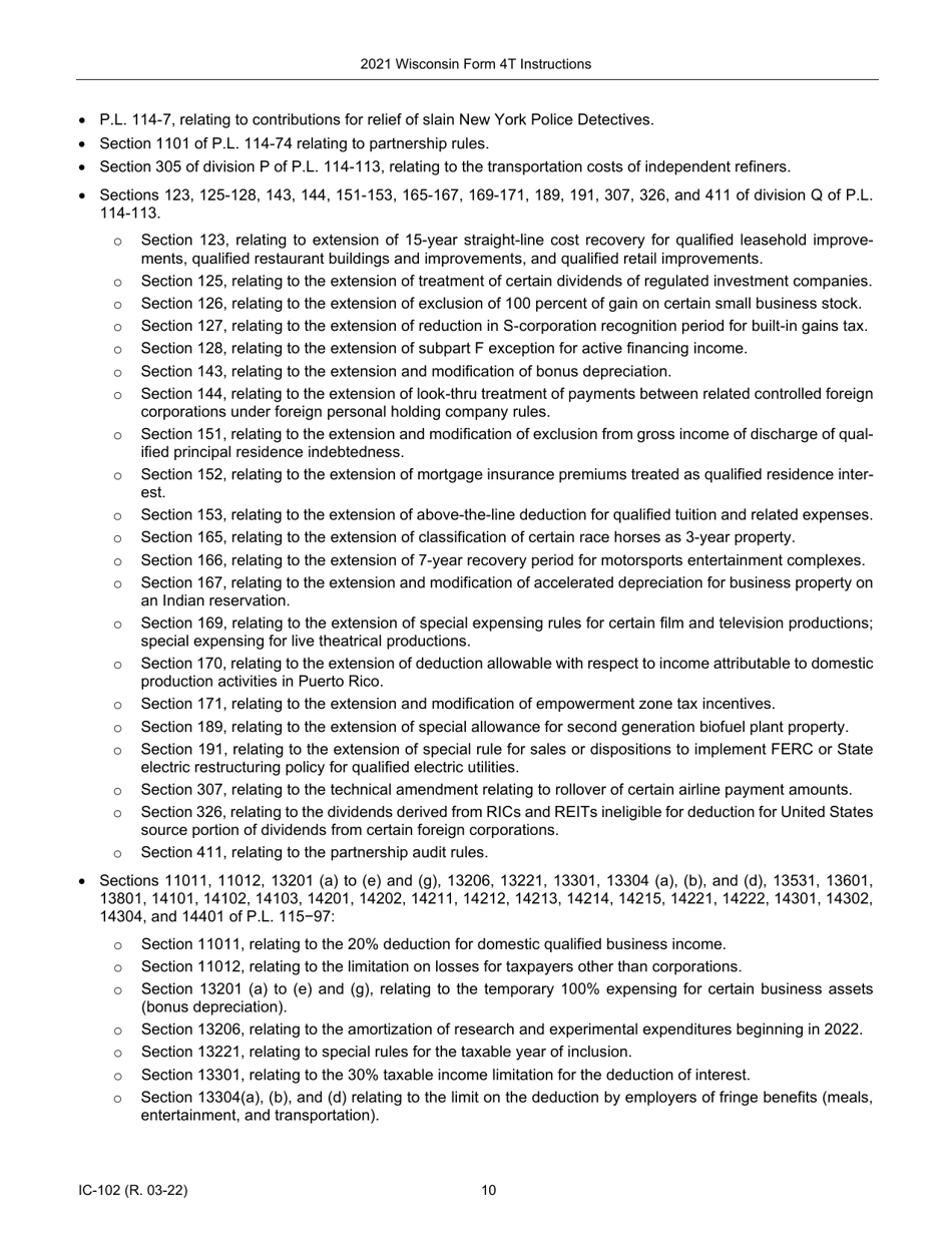 Instructions for Form 4T, IC-002 Wisconsin Exempt Organization Business Franchise or Income Tax Return - Wisconsin, Page 10