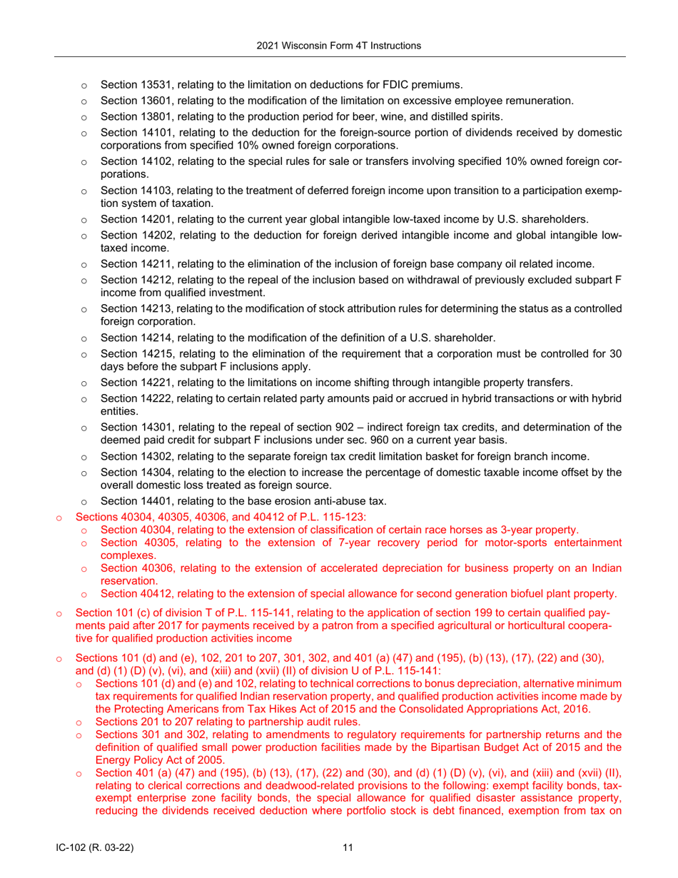 Instructions for Form 4T, IC-002 Wisconsin Exempt Organization Business Franchise or Income Tax Return - Wisconsin, Page 11