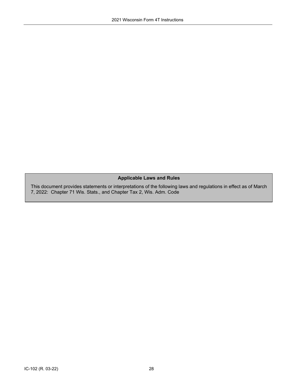 Instructions for Form 4T, IC-002 Wisconsin Exempt Organization Business Franchise or Income Tax Return - Wisconsin, Page 28