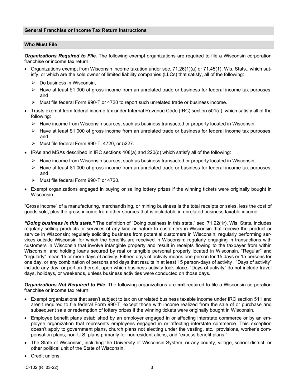 Instructions for Form 4T, IC-002 Wisconsin Exempt Organization Business Franchise or Income Tax Return - Wisconsin, Page 3