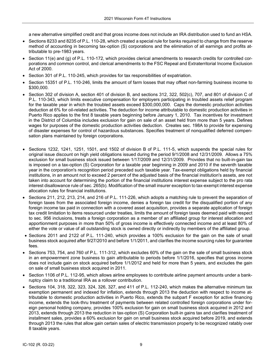 Instructions for Form 4T, IC-002 Wisconsin Exempt Organization Business Franchise or Income Tax Return - Wisconsin, Page 9