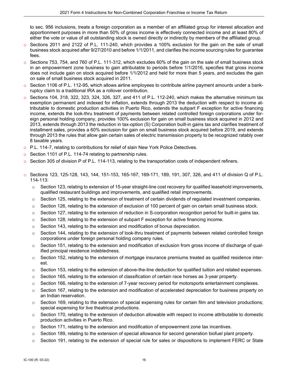 Instructions for Form 4, IC-040 Wisconsin Non-combined Corporation Franchise or Income Tax Return - Wisconsin, Page 16